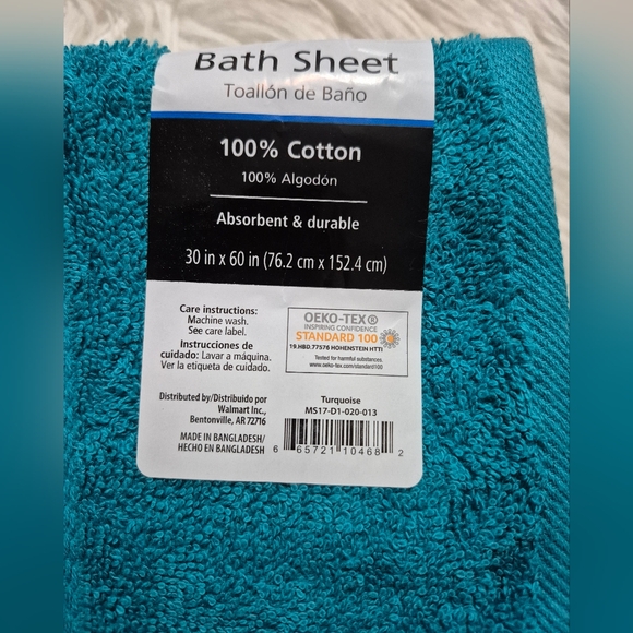 Mainstays Solid Adult 2-Piece Bath Sheet Set, Turquoise - Picture 4 of 4